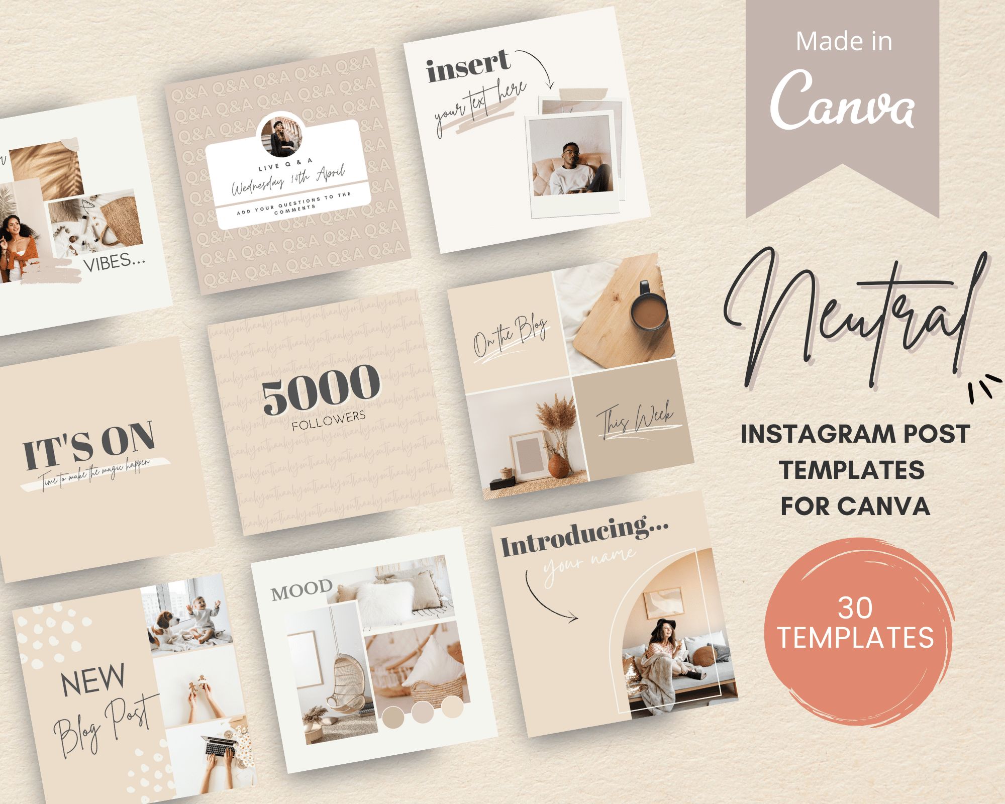 30 Neutral Instagram Templates For Canva | Faramagan Studio